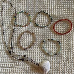 Bead bracelets & shell necklace